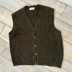 Vintage Izod olive drab green sweater vest cardigan cotton